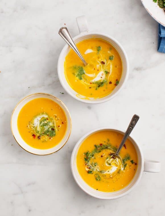 3 bowls of Carrot Ginger Soup