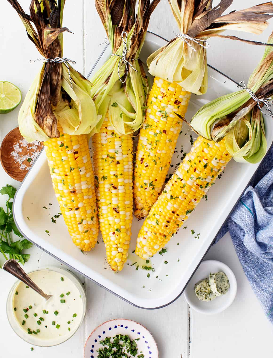 Grilled corn with butter, lime, and salt